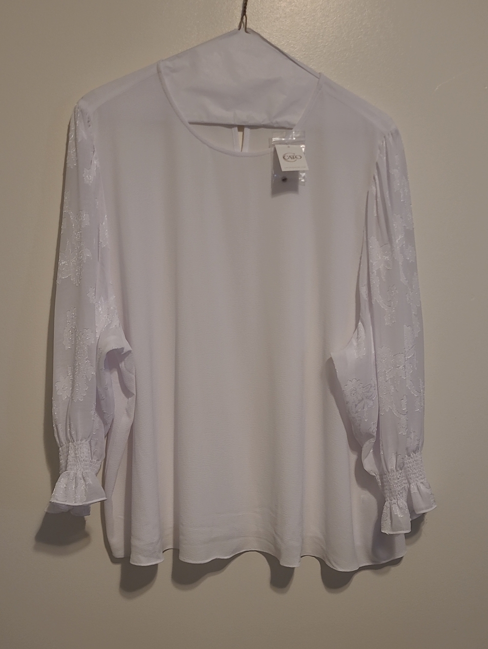 Cato White Blouse with Lace Patterned Sleeves